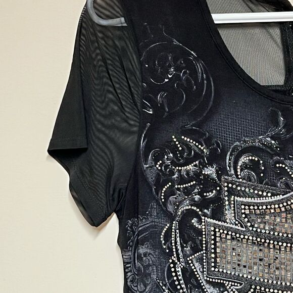 NWOT Harley-Davidson Women's Autumn Rust Embellished Mesh Sleeves Tee, Black M - Picture 6 of 9